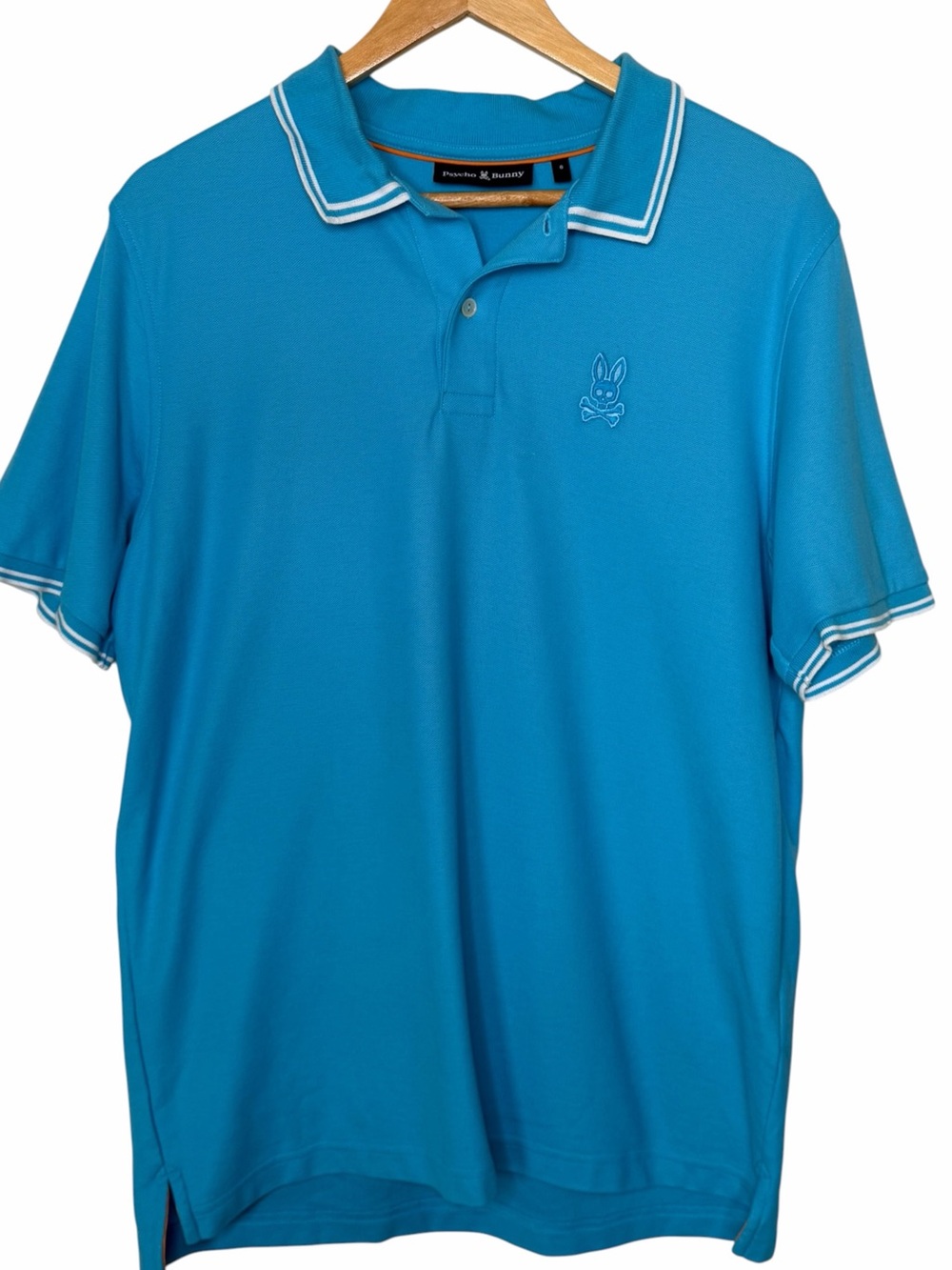 Psycho Bunny ocean blue Polo Shirt size large white trim